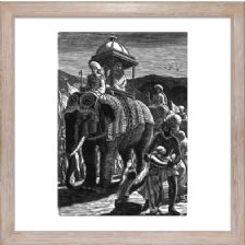 The Queen on the Elephant, key black & 3 colour blocks - Unsigned - Ready Framed